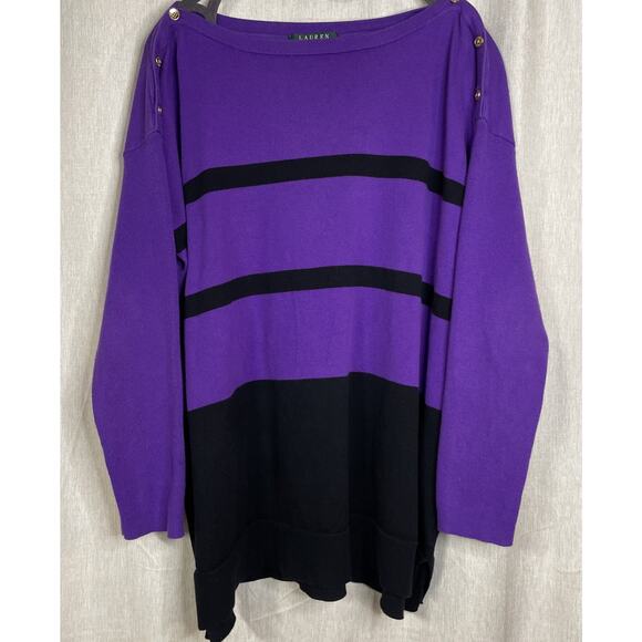 Lauren Ralph Lauren Women’s Preppy Gold Button Shoulder Knit Sweater Size 1X - Picture 1 of 7